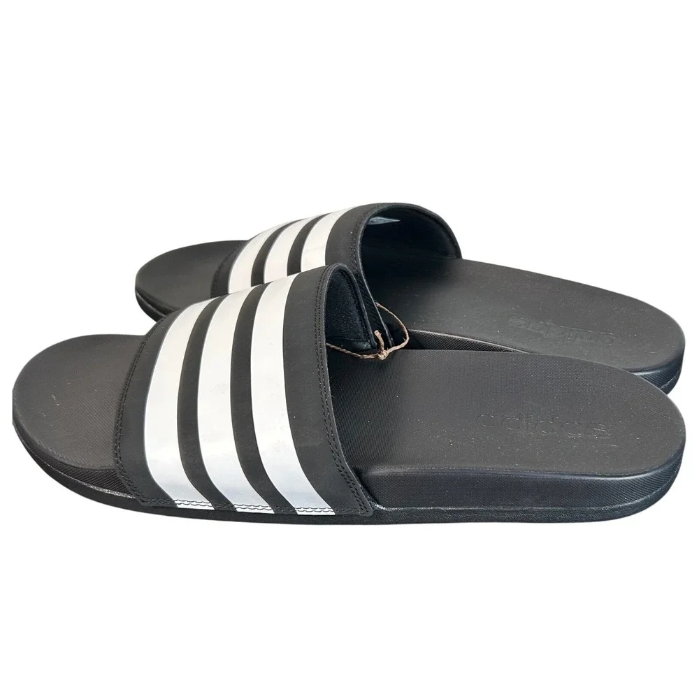 Adidas Adilette Comfort Slides Black White Mens 12 Womens 13 JS4313 Sandal